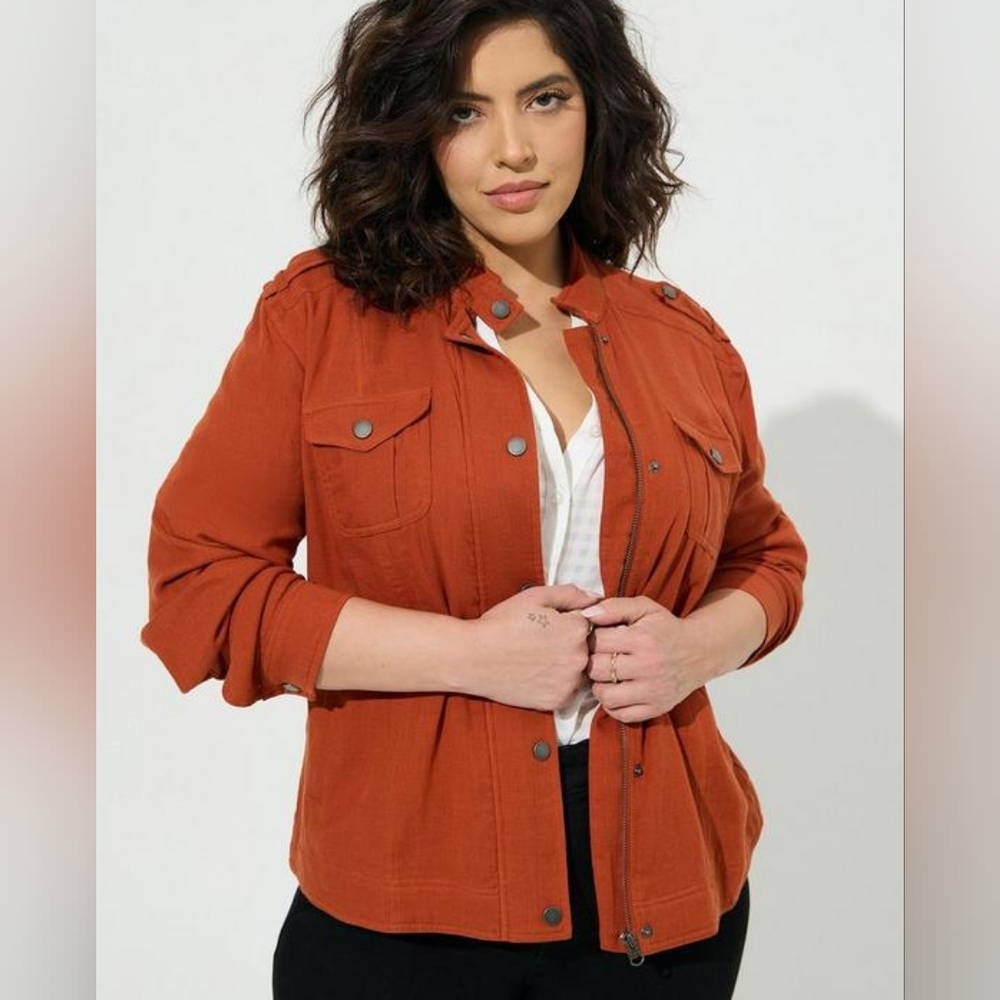 Torrid Double Gauze Fold Utility Jacket, Rust Orange, 3x or 22w- 24w